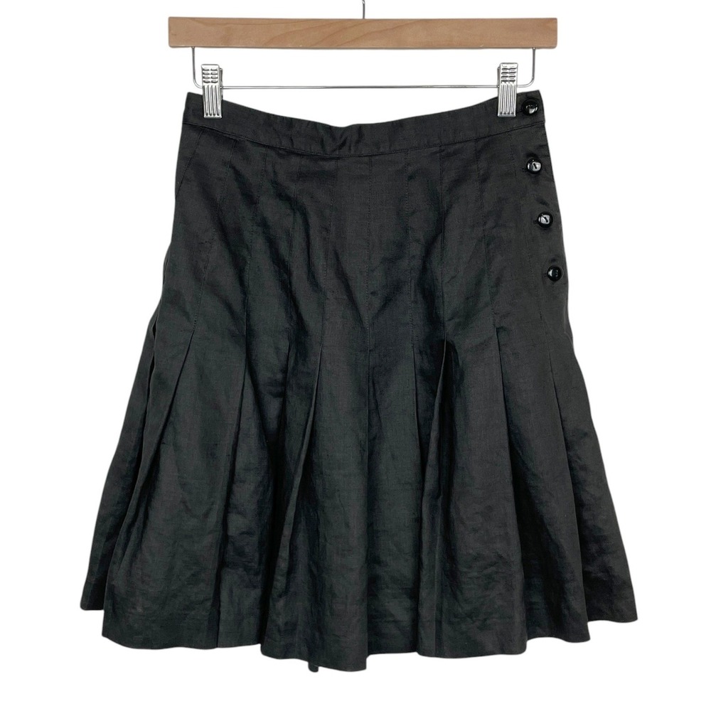 Vintage Linen Pleated Side Button Mini Skater Skirt Sz 6 Dark Academia Y2K Flowy